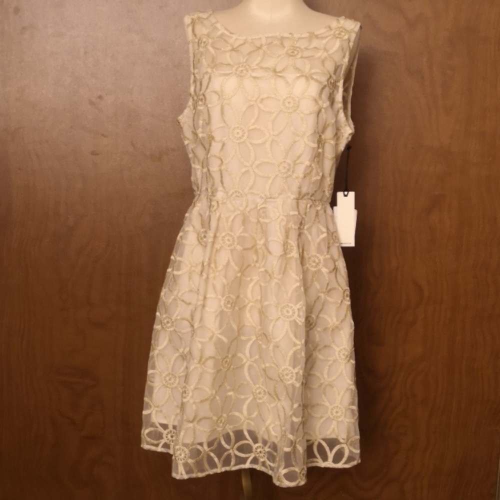 NWT BB Dakota ivory & soft gold floral dress Sz 10
